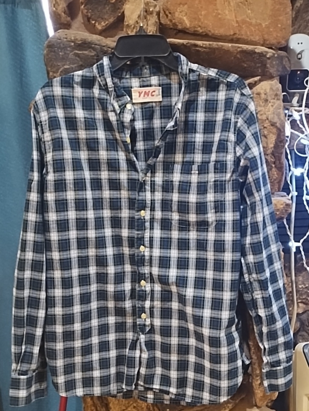 YMC Blue Plaid Long-Sleeve Button-Down Shirt